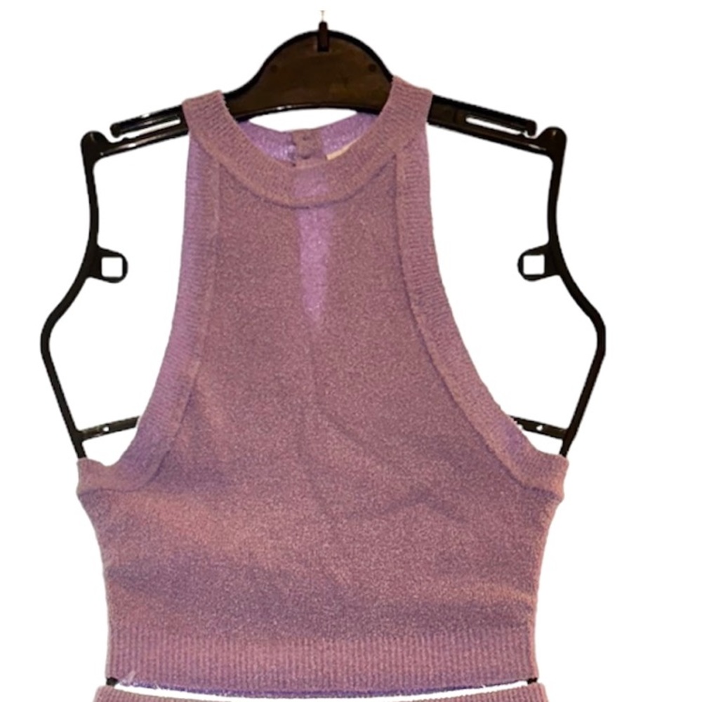 Lavender 2 piece halter crop top and slim long skirt with matching belt